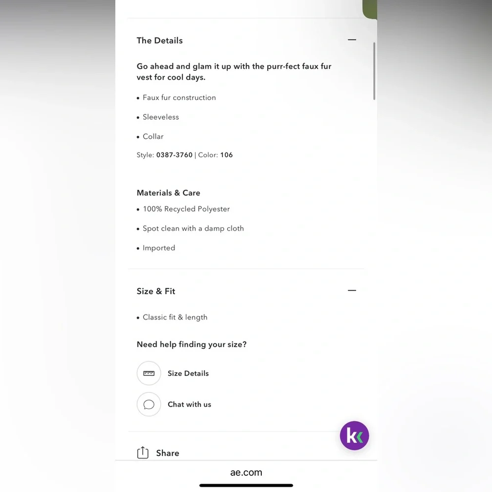 American Eagle - NWT Women's Tan Faux Fur Vest - Picture 8 of 8